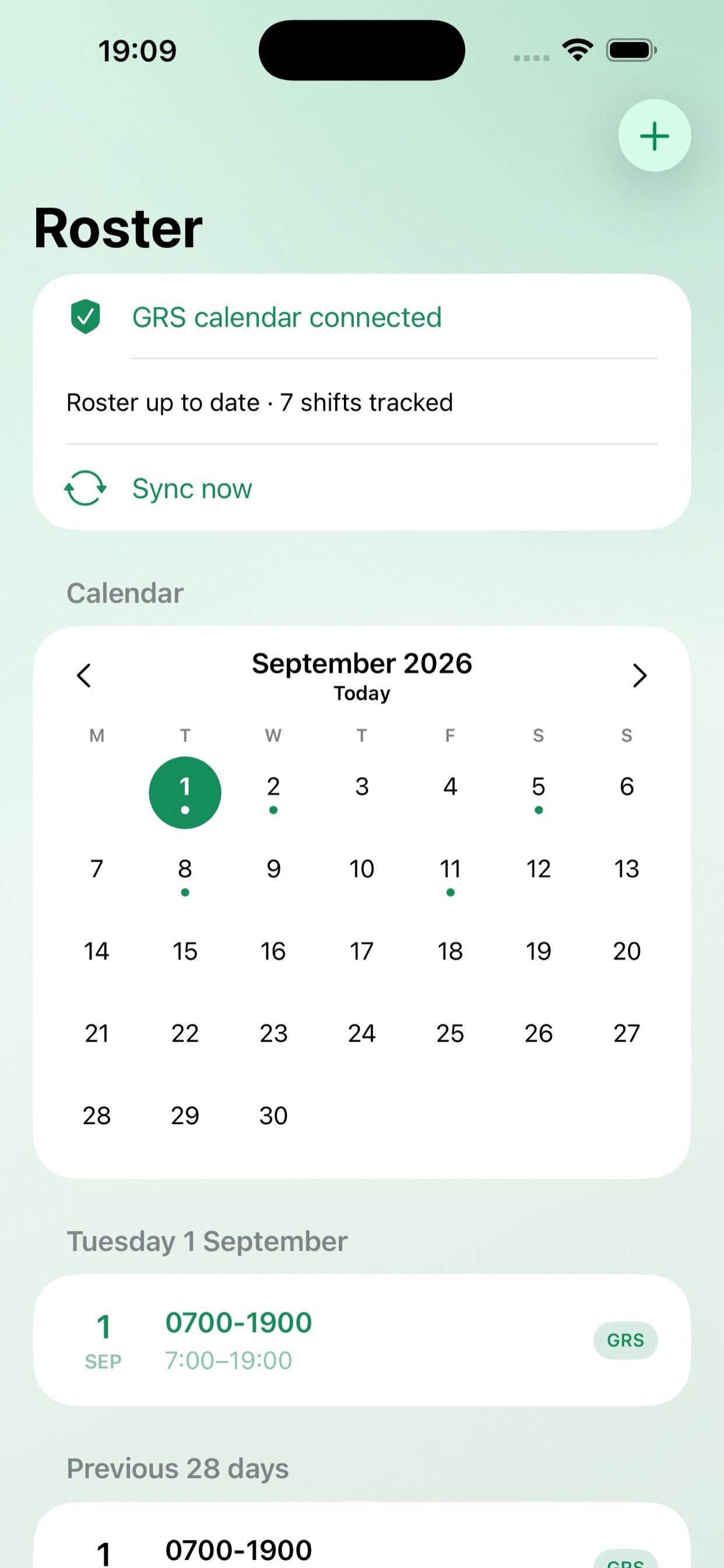ShiftPulse roster calendar